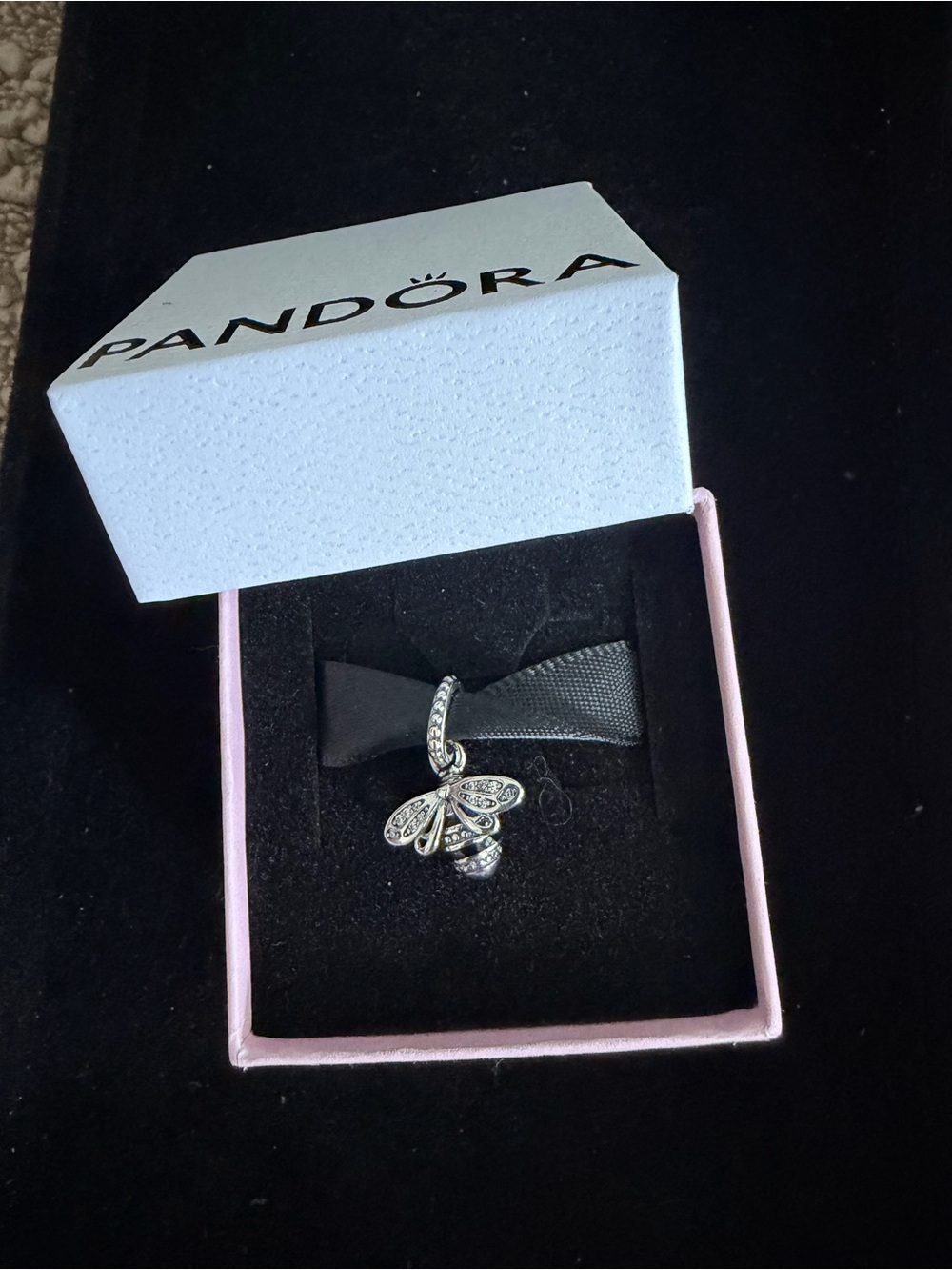 Pandora Silver Bee Dangle Charm - Silver with Clear Stones